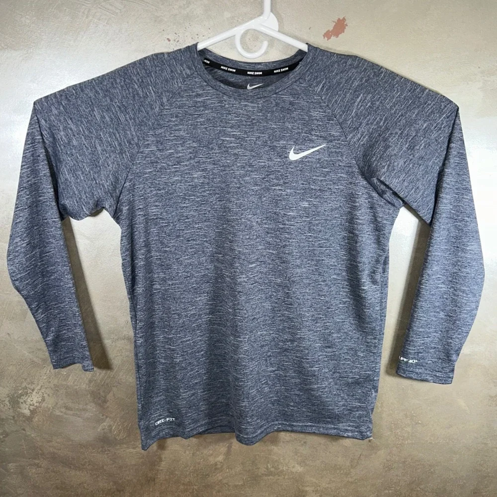 Nike Swim Mens Dri-FIT Heather Long Sleeve Rash Guard Blue NESSA590-440 M New